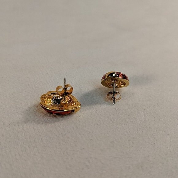 Vintage 1980 Ladybug Gold Tone Red Black Enamel Lady bug Avon Earrings Studs - Picture 5 of 6